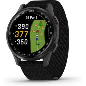 imageGarmin Approach S50 Advanced Golf GPS Smartwatch AMOLED Display OnCourse Features WristBased Heart Rate Slate Aluminum Bezel with Black ComfortFit Nylon BandSlate with Black Band