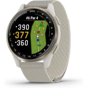 imageGarmin Approach S50 Advanced Golf GPS Smartwatch AMOLED Display OnCourse Features WristBased Heart Rate Slate Aluminum Bezel with Black ComfortFit Nylon BandIvory