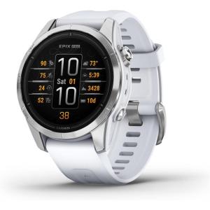 imageGarmin epix Pro Gen 2 Sapphire Edition 51mm High Performance Smartwatch Advanced Training Technology Builtin Flashlight BlackSilver with Whitestone Band