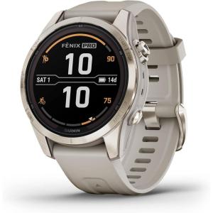 imageGarmin fnix 7S Pro Sapphire Solar Multisport GPS Smartwatch Builtin Flashlight Solar Charging Capability SandSoft Gold with Light Sand Band