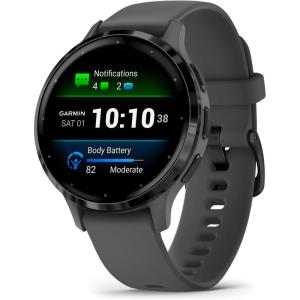 imageGarmin Venu 3 Silver Stainless Steel Bezel 14Inch AMOLED Touchscreen Display Smart Watch with 45mm Whitestone Case and Silicone BandPebble Gray