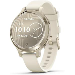 imageGarmin Lily 2 Active Small and Stylish Smartwatch Builtin GPS Hidden Display Patterned Lens Up to 9 Days Battery Life Lunar Gold with Bone Silicone Band