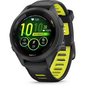 imageGarmin Forerunner 265S Running Smartwatch Colorful AMOLED Display Training Metrics and Recovery Insights Whitestone and Neo TropicBlack and Amp Yellow